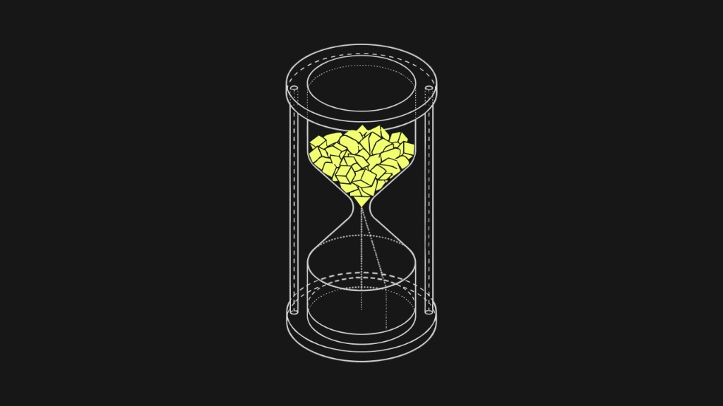 Hourglass with yellow shards representing time spent on AI review queues, symbolizing the hidden cost of human-in-the-loop oversight at scale.