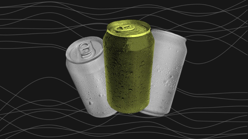 Lime green beverage can between silver cans, intelligent automation for business operations vs legacy stacks